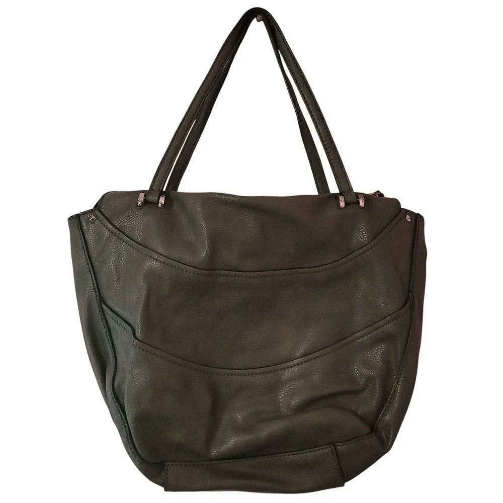 GUESS 1981‎ Olive Green Pebbled Faux Leather Hobo Bag with Suede 80s Trim Tassel